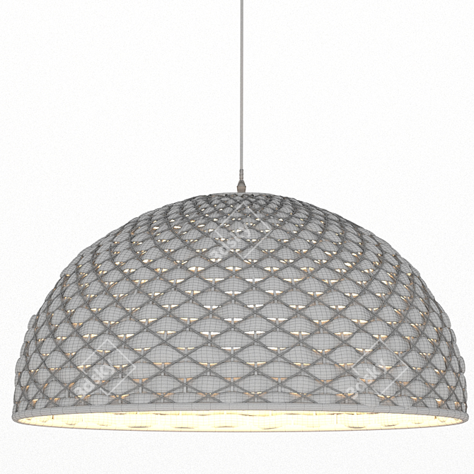 Jungle Dome Suspension Lamp - Handwoven Hyacinth Shade, Black Metal Frame 3D model image 2