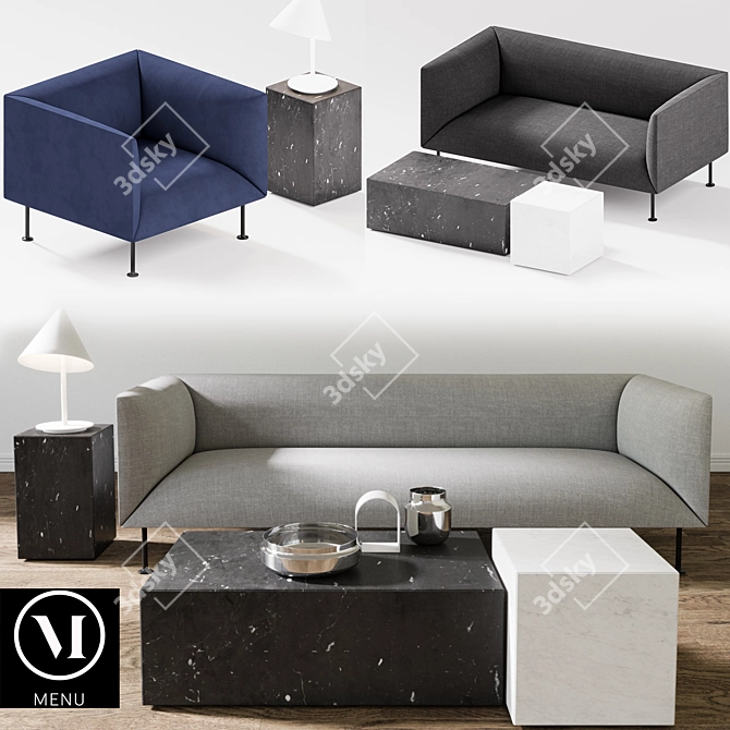 Sleek Godot Sofa Set 3D model image 1