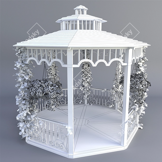 Rustic Wooden Gazebo 3D model image 2
