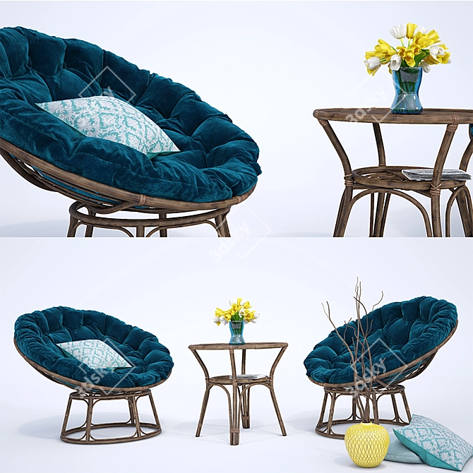 Eco Rattan Chair Set: Natural Beauty 3D model image 1