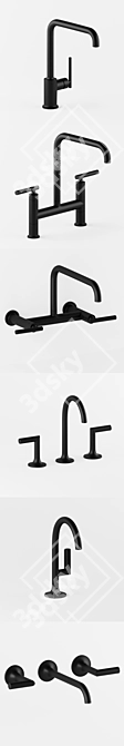 Sleek Black Faucet Collection 3D model image 2