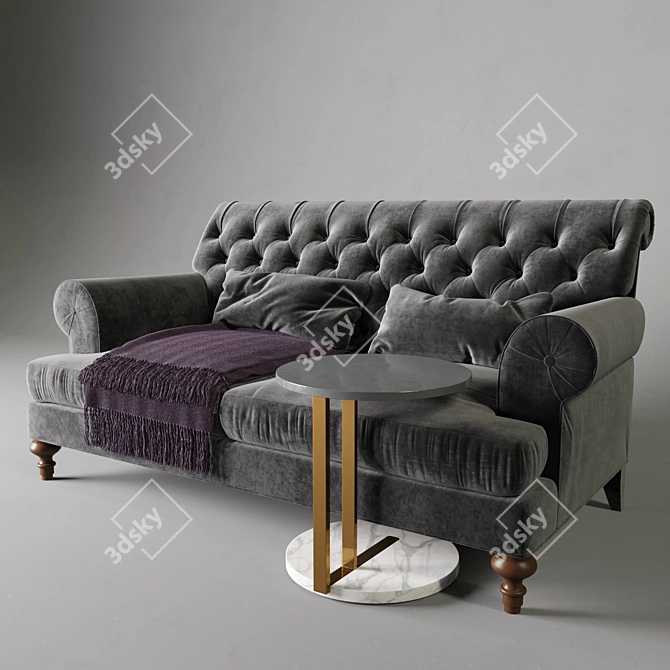 Elegant Velvet Settee & RALF Coffee Table 3D model image 3