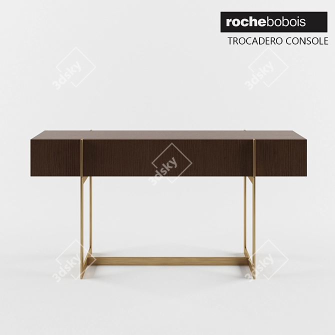 Trocadero Walnut Console with Brass Accents 3D model image 1