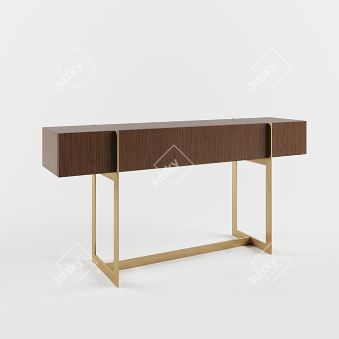 Trocadero Walnut Console with Brass Accents 3D model image 2