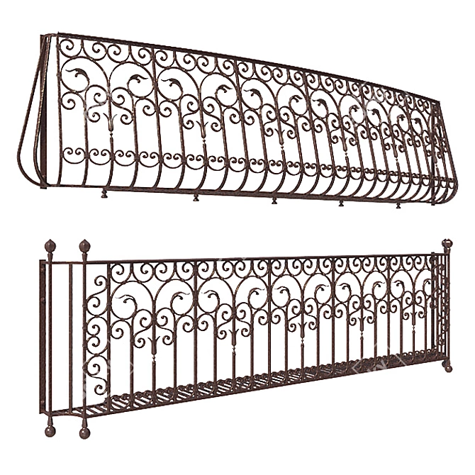 Elegant Forged Balcony Fences 3D model image 1