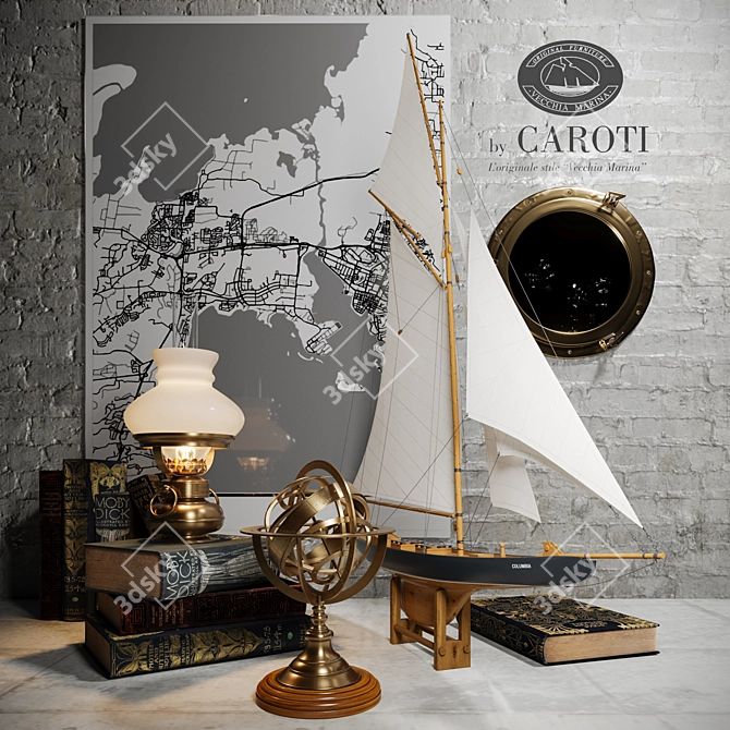 Caroti Loft Set - Ship Model, Globe, Lamp, Mirror 3D model image 1