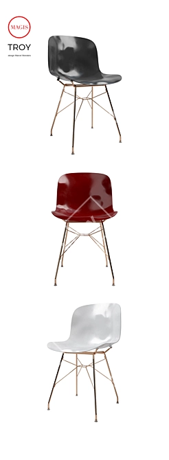 Sophisticated Troy Chair: Steel Frame, Plywood Seat 3D model image 2