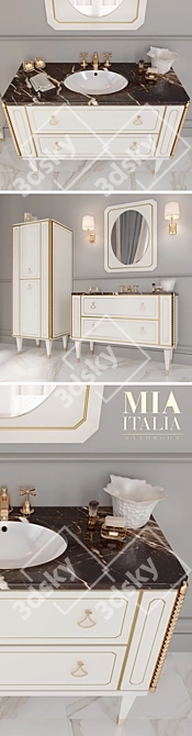 Mia Italia- Petit 01: Stylish Washbasin, Mirror, and Cupboard Set 3D model image 2