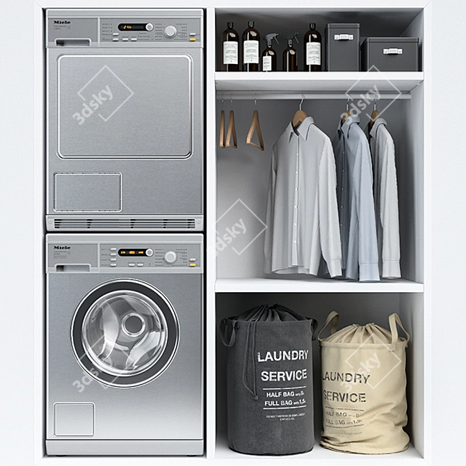 Laundry Essentials Set with Appliances & Accessories 3D model image 1