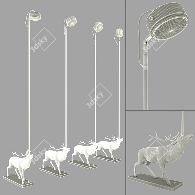 Elegant Brass Deer Sculpture Floor Lamp 3D model image 3