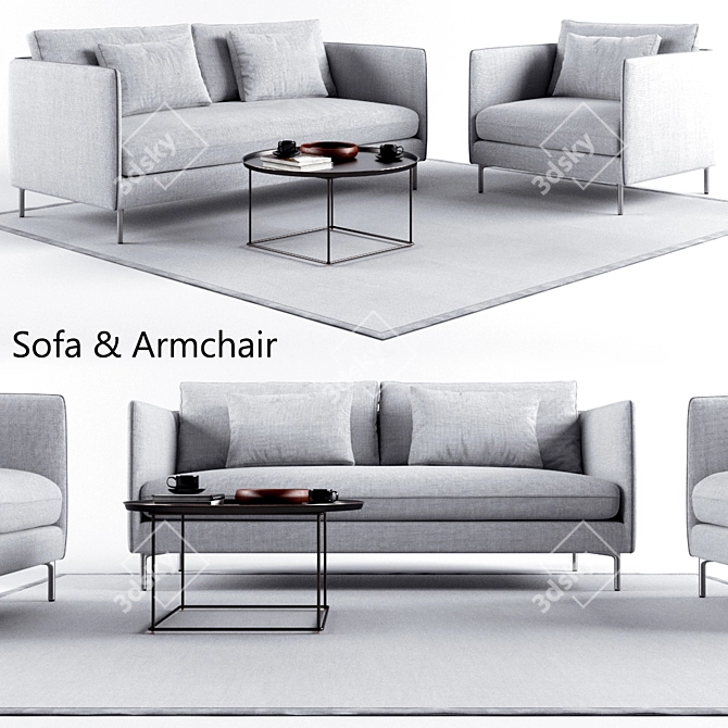 Premium Sofa Set: Sofa, Armchair, Carpet, Table 3D model image 1