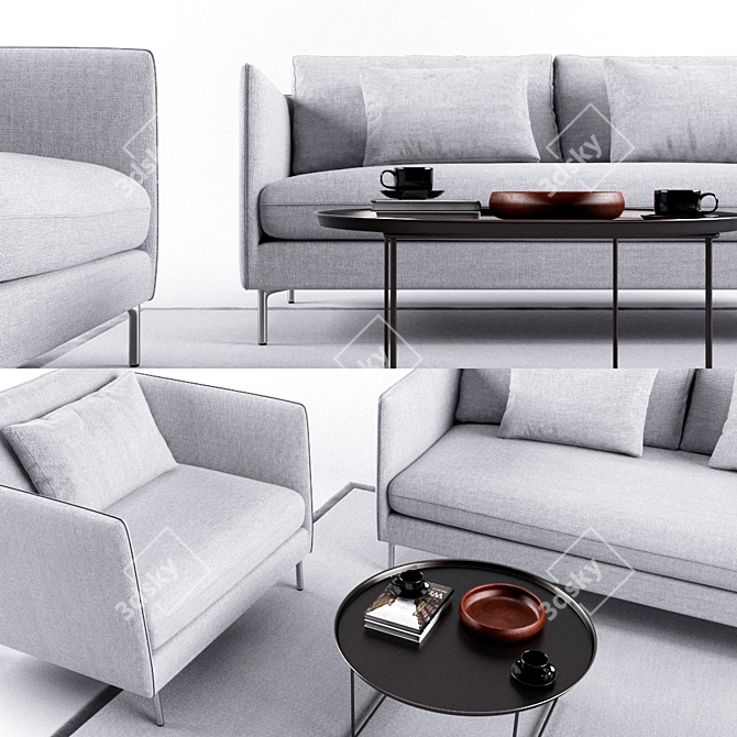 Premium Sofa Set: Sofa, Armchair, Carpet, Table 3D model image 2