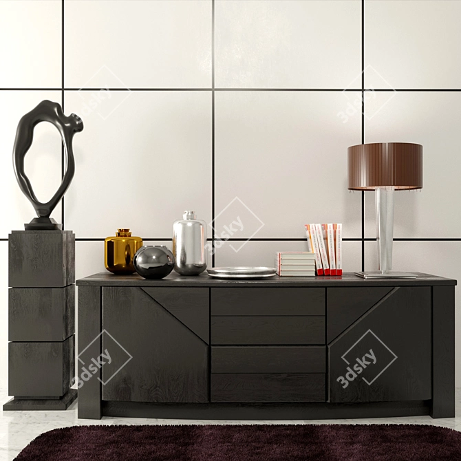 Modern Home Decor Collection: Chest of Drawers, Lamp, Books, Vase 3D model image 1