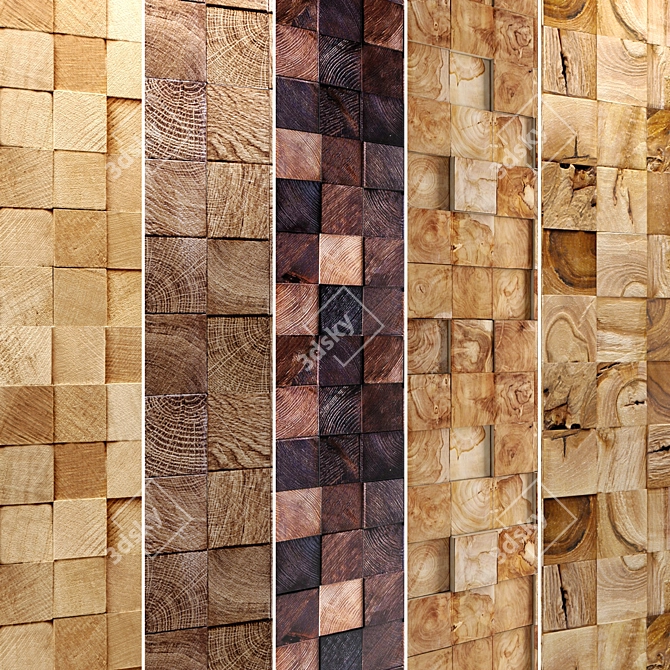 Wooden Mosaic Panel Set 3D model image 1