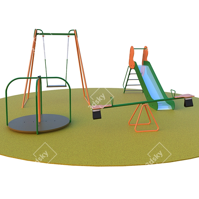 Playground Essentials: Swings, Slide, Carousel 3D model image 1