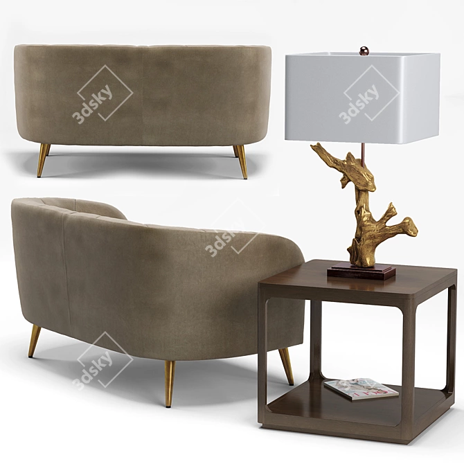 Leone Vintage Sofa, Saltaire Lamp, Robin Cube Table 3D model image 2