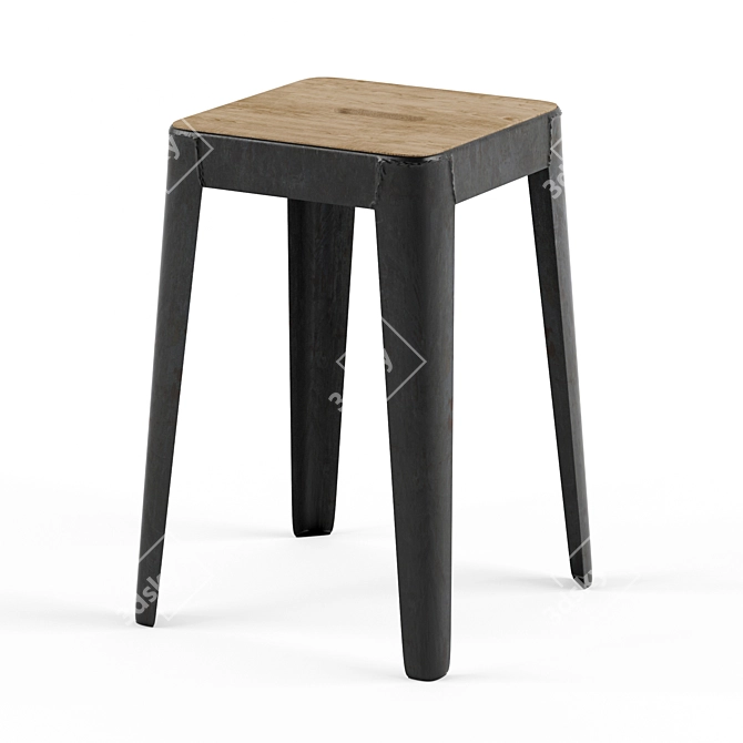 Industrial Mango Wood and Metal Stool 3D model image 1