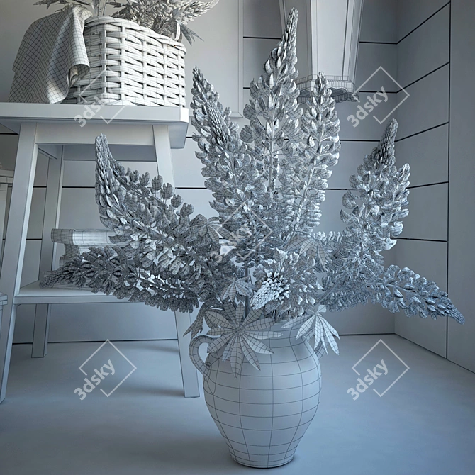 Lupine Bouquet: Decorative Set with Rustic Items 3D model image 3