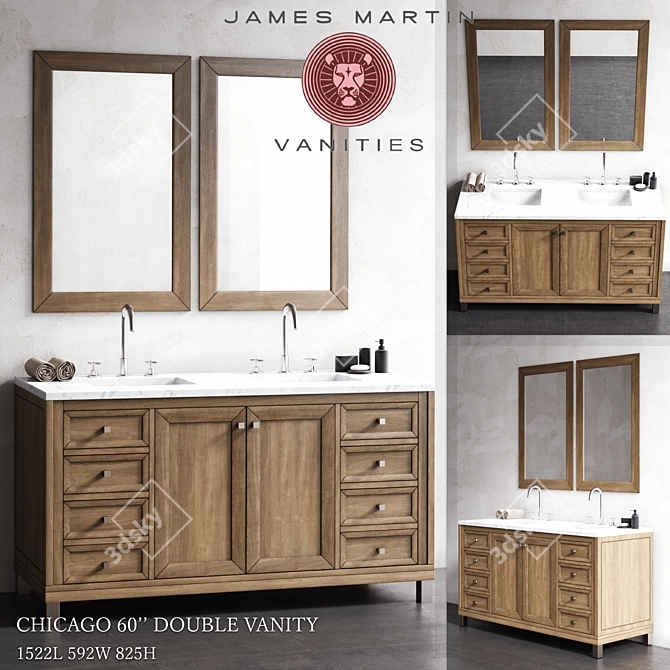 Chicago 60'' Double Vanity - Stunning, Spacious Bathroom Upgrade 3D model image 1