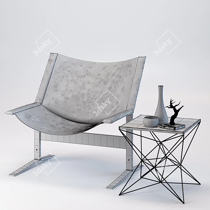 Modern Meadmore Sling Chair Set 3D model image 3