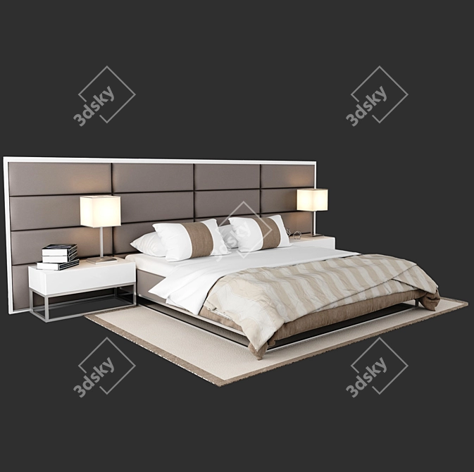 Title: Customizable Bed with Soft Headboard 3D model image 1