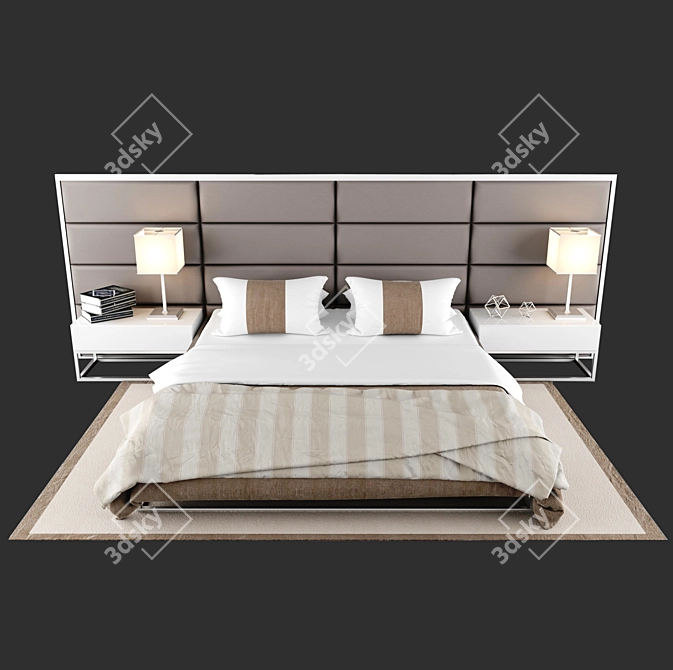 Title: Customizable Bed with Soft Headboard 3D model image 2