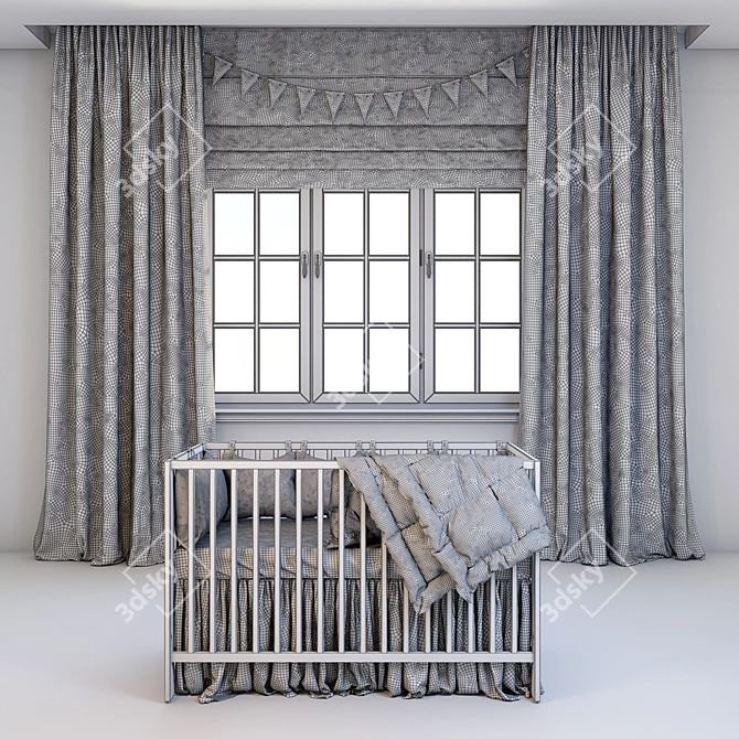 IKEA Gulliver Crib with Curtains 3D model image 2