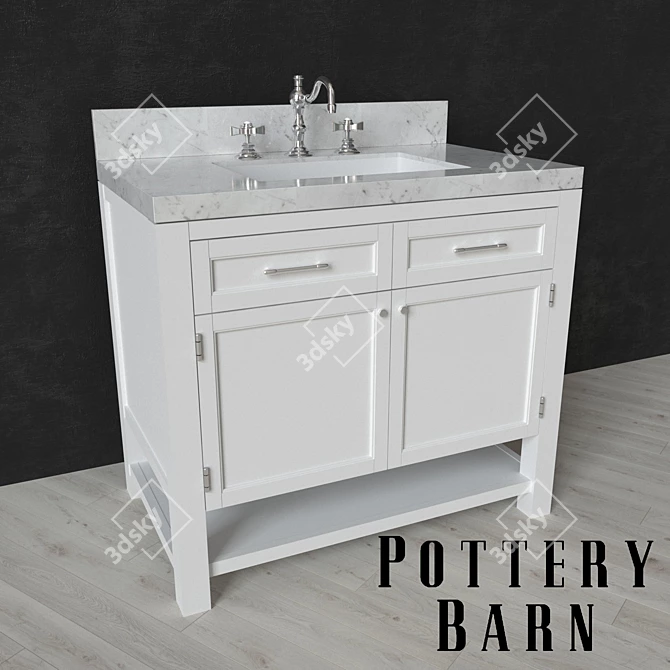 Modern Rustic Sink Console with Cross-Handle Faucet 3D model image 1