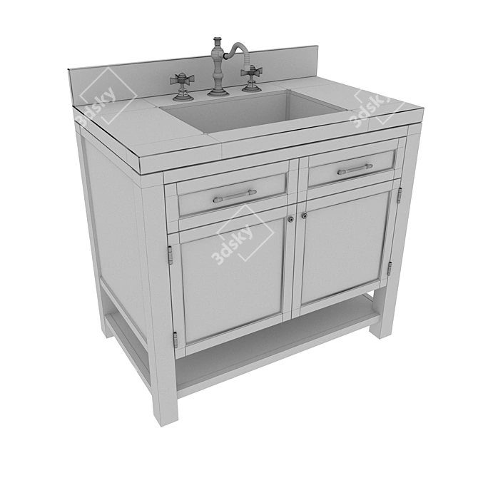 Modern Rustic Sink Console with Cross-Handle Faucet 3D model image 3