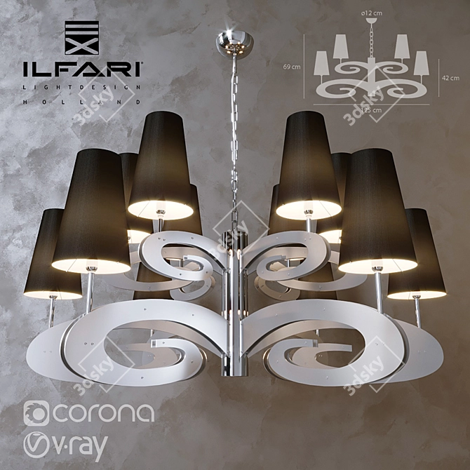 Lazy Sunday Chandelier: 12-Light Elegance 3D model image 1