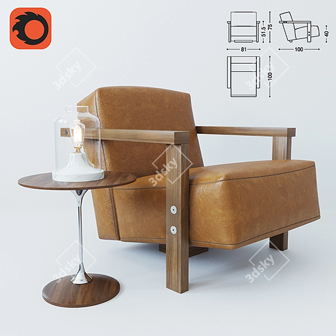 Riva1920 Berbena Chair & Tarassaco Table Set 3D model image 1