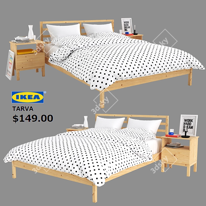 IKEA TARVA Pine Wood Double Bed Set 3D model image 1