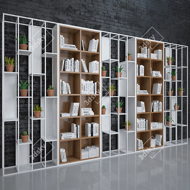 Minimalist White Bookshelf 3D model image 2