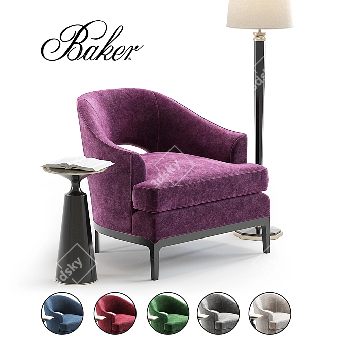 Baker Carnelian Lounge Chair Set: Exquisite Design in 6 Vibrant Colors! 3D model image 1