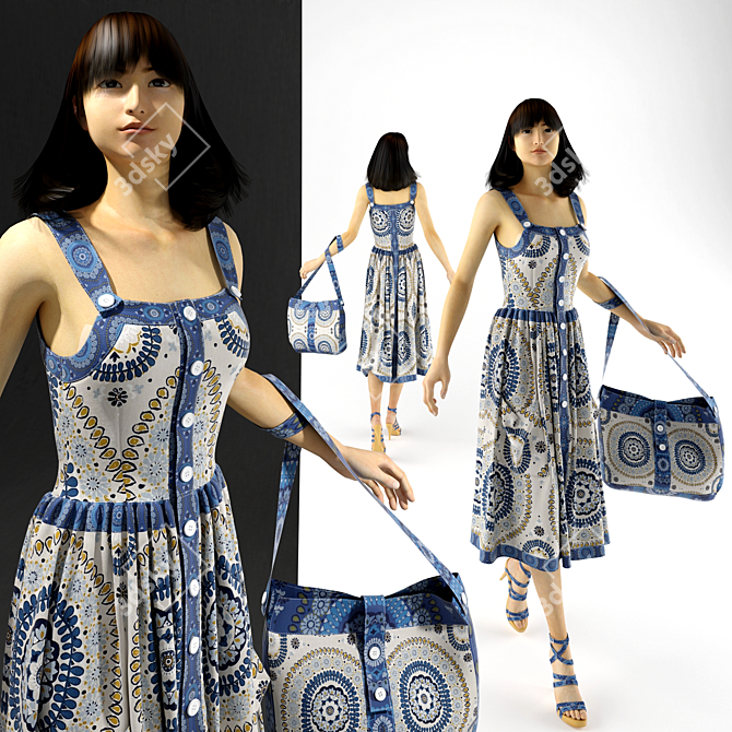 Realistic Female Mannequin in Sarafan: Designer A. Korfiati Cut 3D model image 1