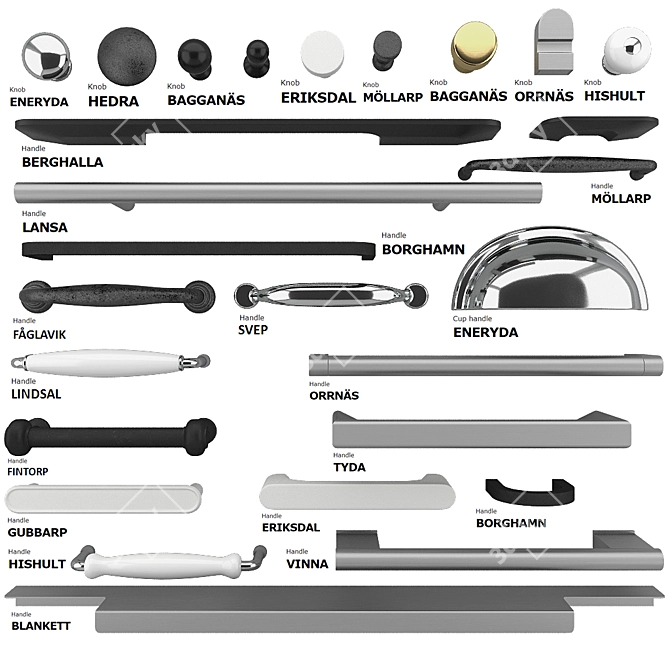 IKEA Cabinet & Wardrobe Door Handles 3D model image 1