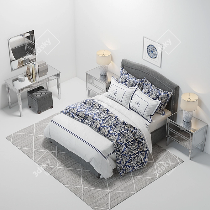 Elegant Pottery Barn Tamsen Bed Set 3D model image 3