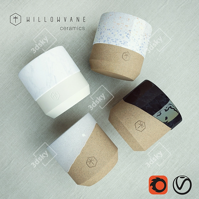 Nordic Elegance: Handcrafted Ceramic Mugs 3D model image 1