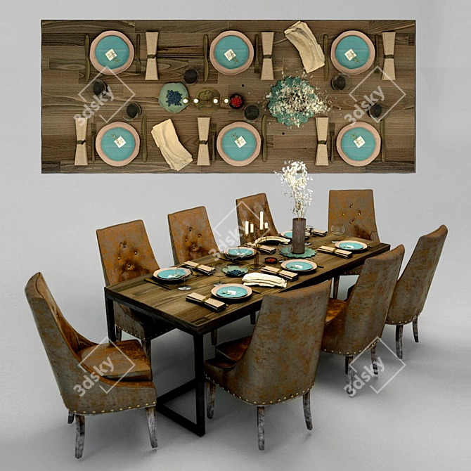 Elegant Table Set with Bohemian Glassware & Antique Brass Accessories 3D model image 1