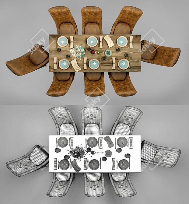 Elegant Table Set with Bohemian Glassware & Antique Brass Accessories 3D model image 3