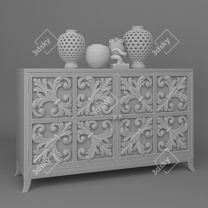 Elegant Carved Sideboard 3D model image 2