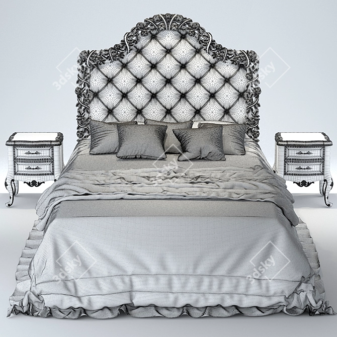 Luxury Classic Bed with Nightstands 3D model image 3