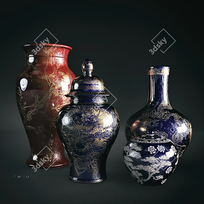 Exquisite Chinese Antique Vases 3D model image 1