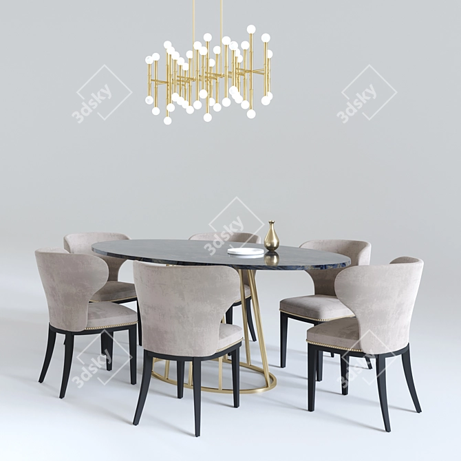 Elegant Aile Table with Meurice Chandelier 3D model image 1