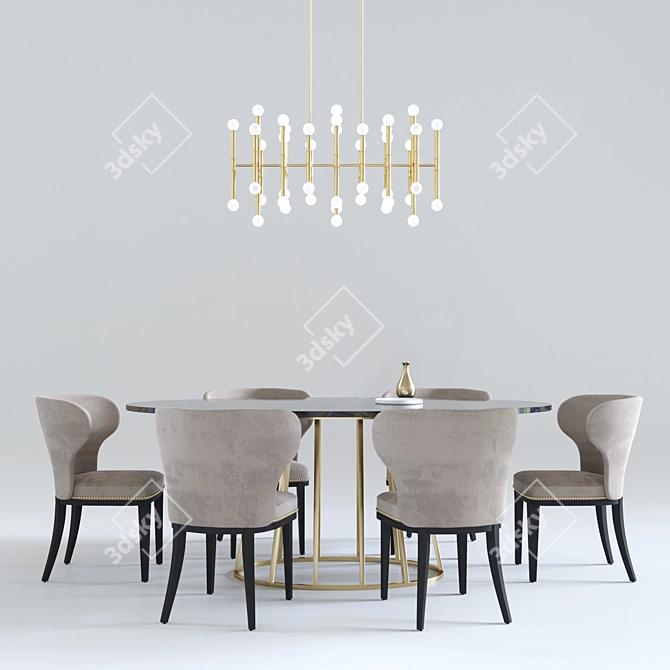 Elegant Aile Table with Meurice Chandelier 3D model image 2