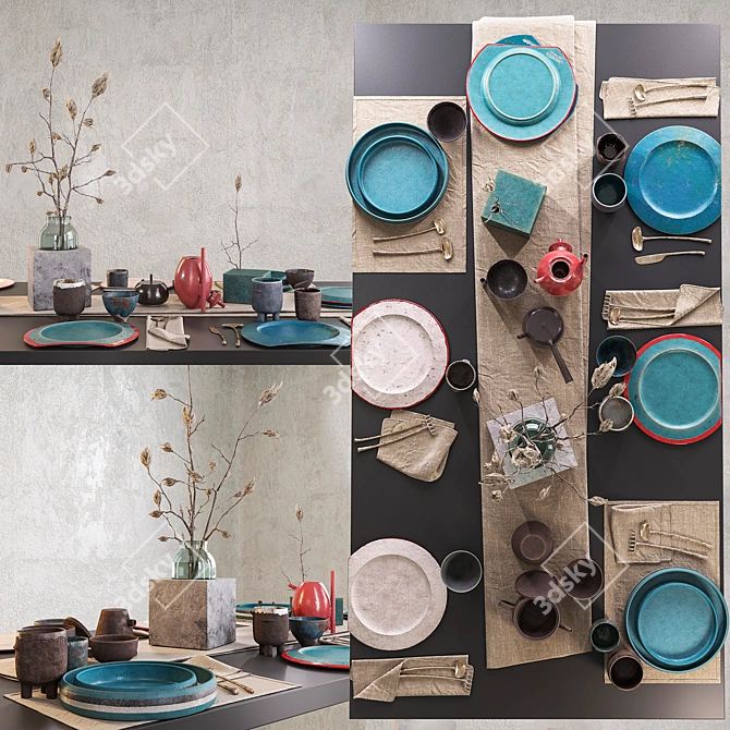 SMA Decor Set - Ceramic Tableware Collection by Sergey Makhno Architects. Elegant Ceramic Décor Set. 3D model image 2