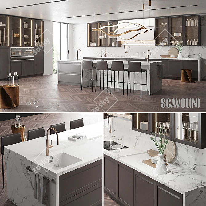 Scavolini Carattere Kitchen: Elegant, Modern, and Functional 3D model image 1