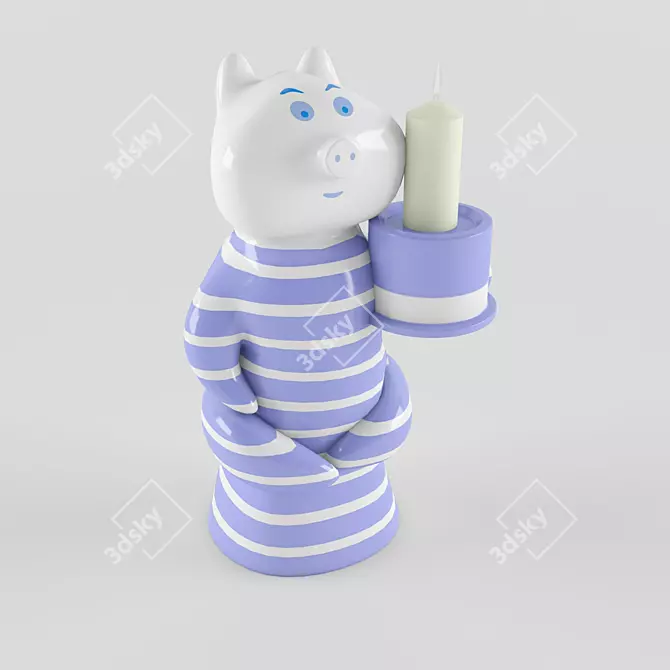  Porcelain Pig Candle Holder 3D model image 1