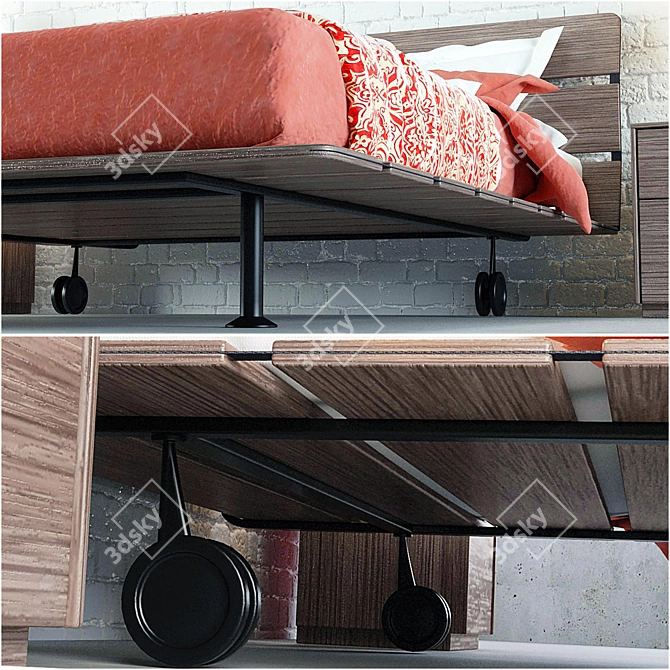 Sleek Tadao Double Bed Set 3D model image 2