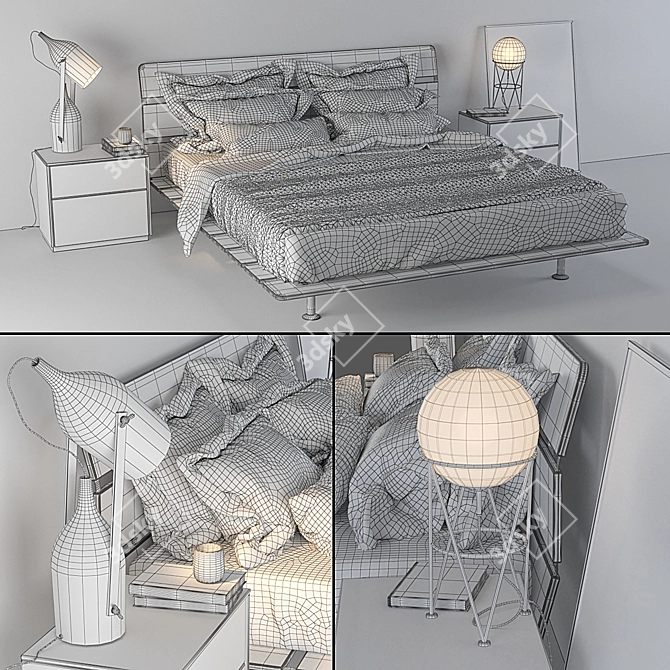Sleek Tadao Double Bed Set 3D model image 3